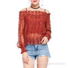 Long Sleeve Hollow Out Off Shoulder Strap Top
